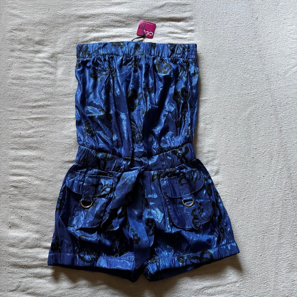 NWT Y2K Oh Yes! Blue Floral Strapless Romper